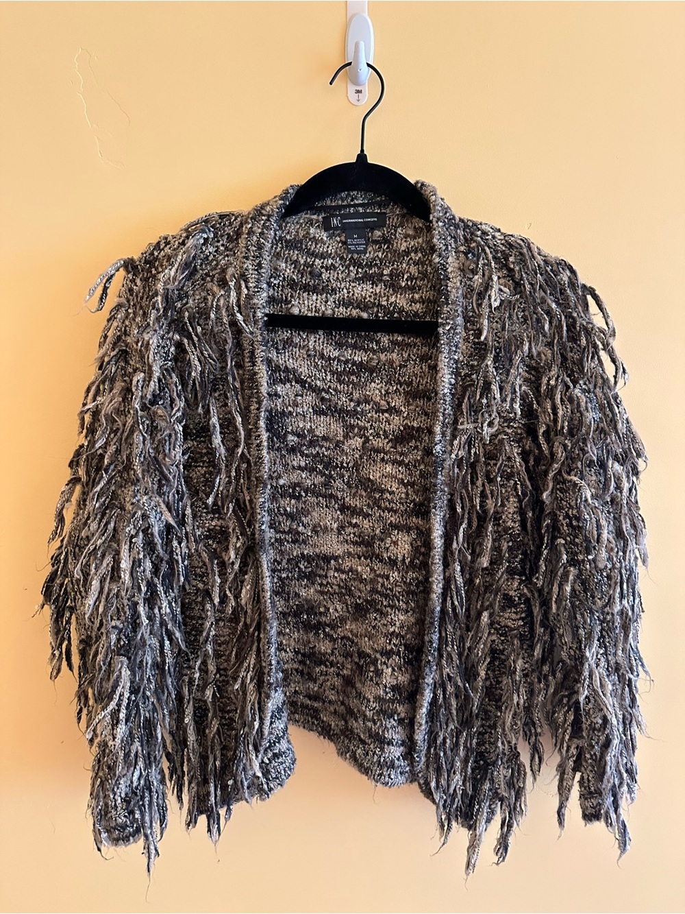 INC International Concepts Gray Marled Fringe Open Cardigan